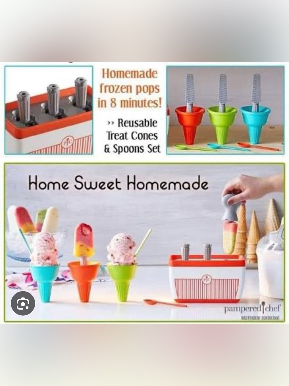 Pampered Chef Reusable Treat Cones & Spoons - Blue, Green, Orange
